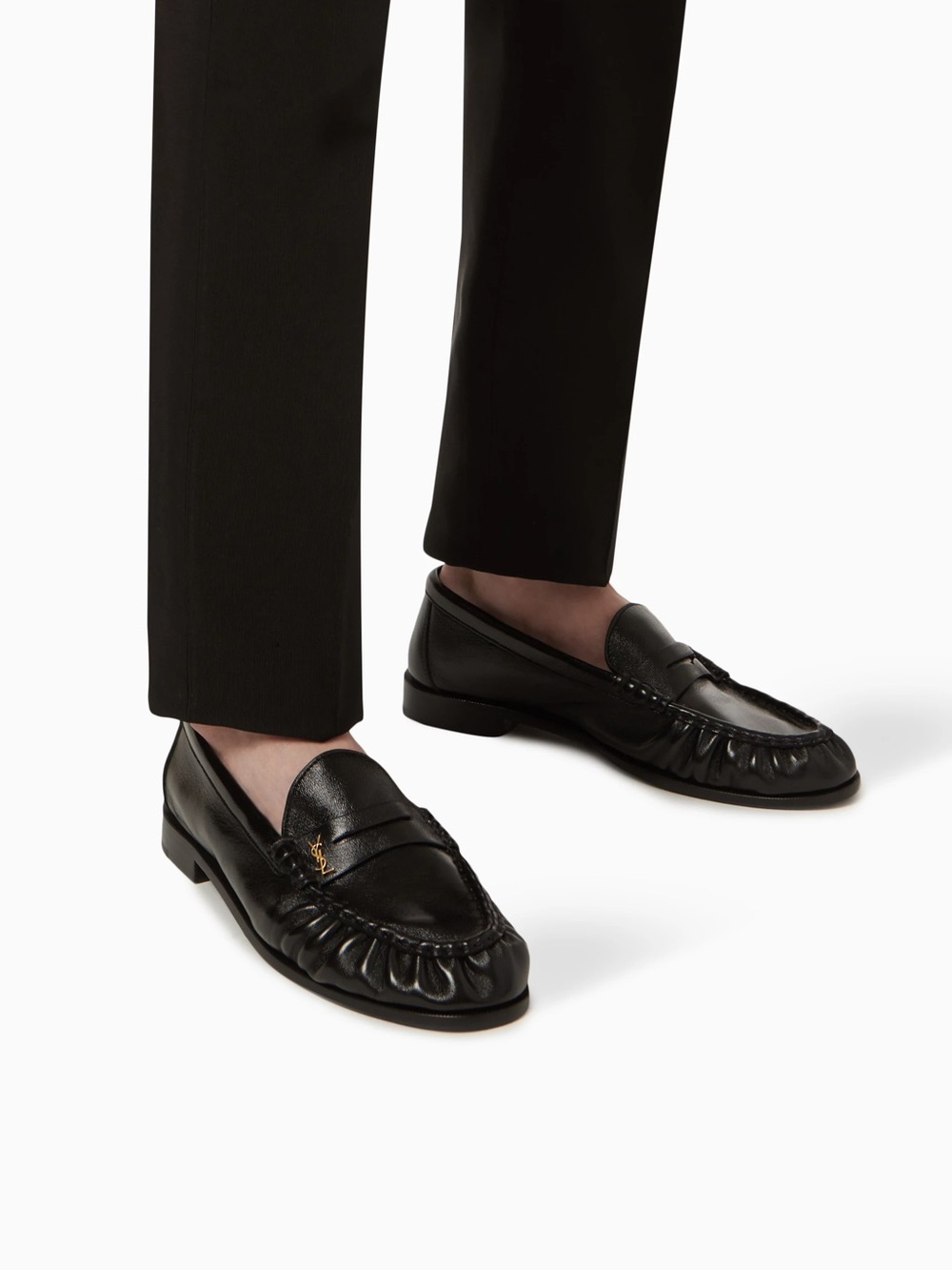 SAINT LAURENT Le Loafer Monogram Logo-Appliquéd Leather Penny Loafers 44 1/2